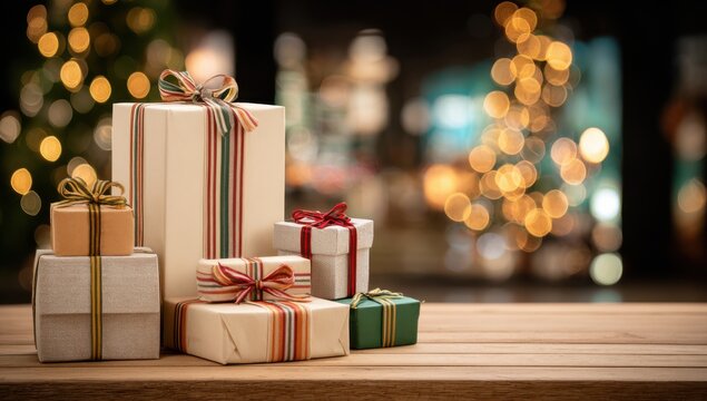 Various wrapped gifts on a table