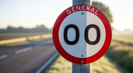Speed Limit Sign Depiction On Empty Road During A Sunny Morning, Safety First