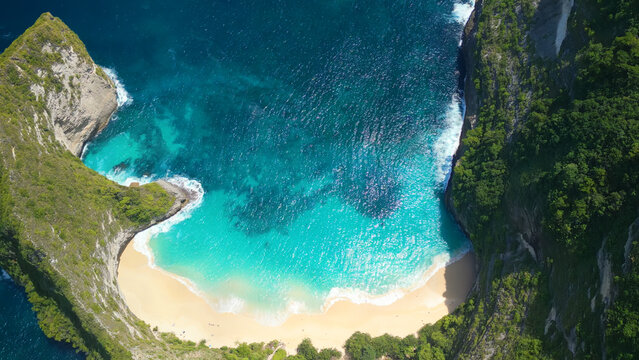 Aerial Kelingking Beach, Nusa Penida: Turquoise Cove And White Sand