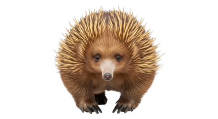 Isolated Short-beaked Echidna, iconic Australian animal with spiny body, close up front view
