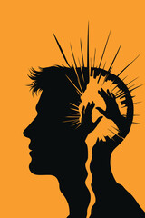 A powerful surreal illustration showing a fractured mind with hands reaching from within, symbolizing inner struggle, trauma, and the battle to break free from emotional pain and psychological barrier