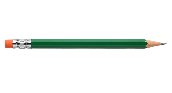 Isolated green pencil with eraser tip, lead tip, writing instrument, school supply, education