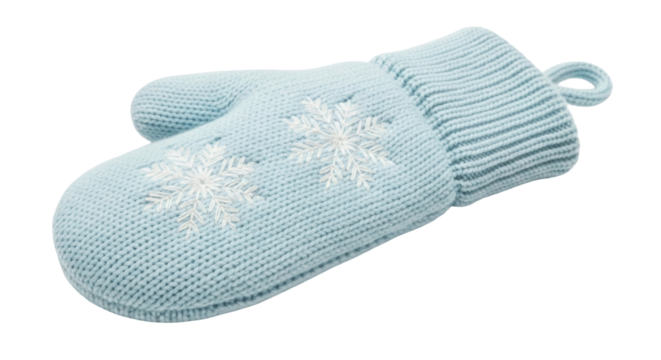 Isolated knitted mitten with snowflakes design for winter wear fashion accessory protection
