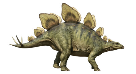 Isolated Stegosaurus, a herbivorous dinosaur with plates and spikes walking on all fours