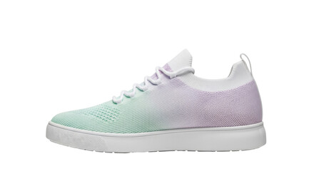Isolated knit sneaker side view in pastel colors, sporty footwear and athletic apparel trends
