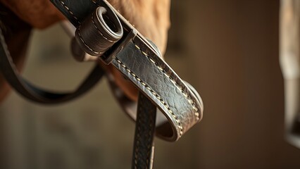 bridle. Worn leather horse harness showing texture in natural light, rustic close-up. wildlife magazines, conservation campaigns, designed for wildlife conservation campaigns.