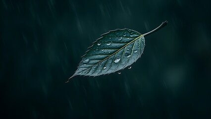 gust. A single leaf shaking violently in strong winds with motion blur and rain droplets. ESG reports, sustainability campaigns, designed for sustainability communications and ESG reporting.