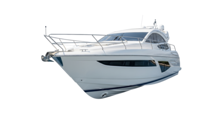 Isolated luxury motor yacht, side view on neutral, modern vessel for leisure and recreation