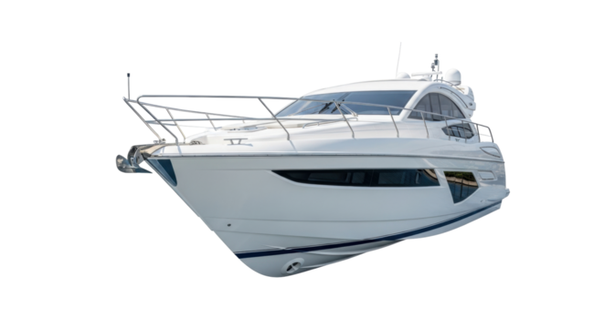 Isolated luxury motor yacht, side view on neutral, modern vessel for leisure and recreation