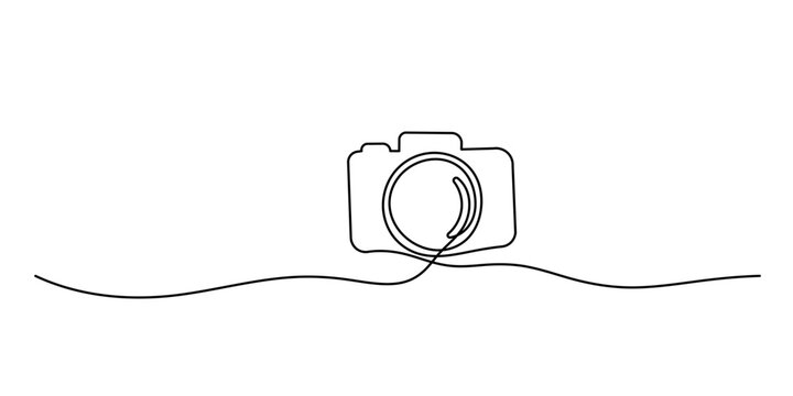 Camera one continuous line drawing vector illustration, One continuous editable line drawing of a professional camera, One continuous line drawing of camera linear style. illustration of a single line