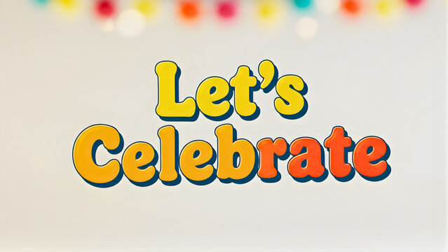 Let's Celebrate invitation with fun retro vibe and colorful balloon bokeh