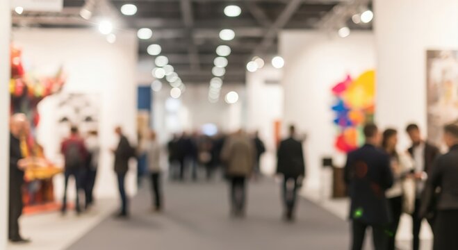 Creative Expo Blur &ndash; Soft blurred setting of an art fair with people and installations