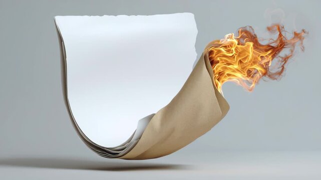 Piece of paper with a flame on it. The flame is yellow and orange