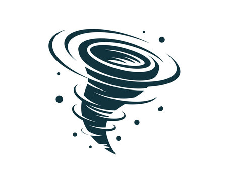 Stylized tornado graphic with swirling clouds and dots against white background