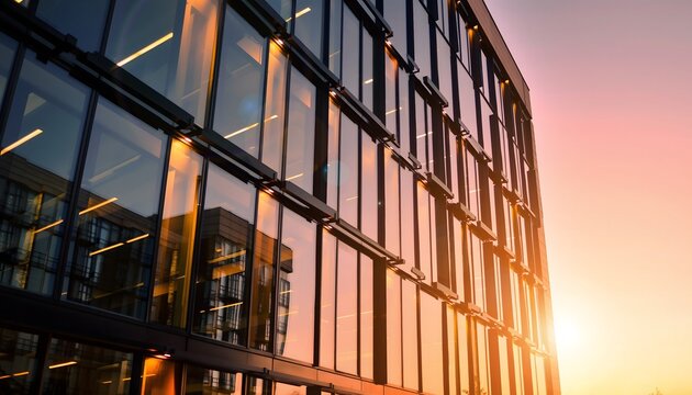 Glass building facade with reflections