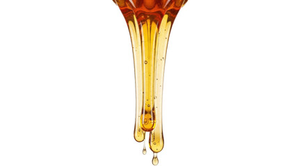 Isolated Pouring Honey dripping golden liquid in thick stream, sticky sugar, sweetness food