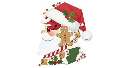 Holiday Aesthetic Collage Cutout of Santa Formed by Vintage Christmas Motifs
