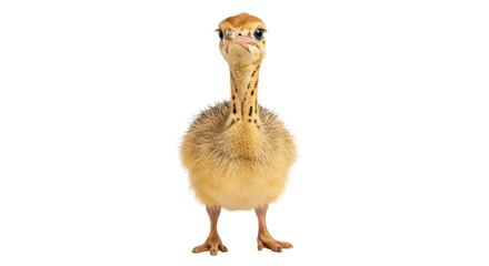 Isolated baby ostrich chick standing alone facing forward in studio shot for design elements © Andrei