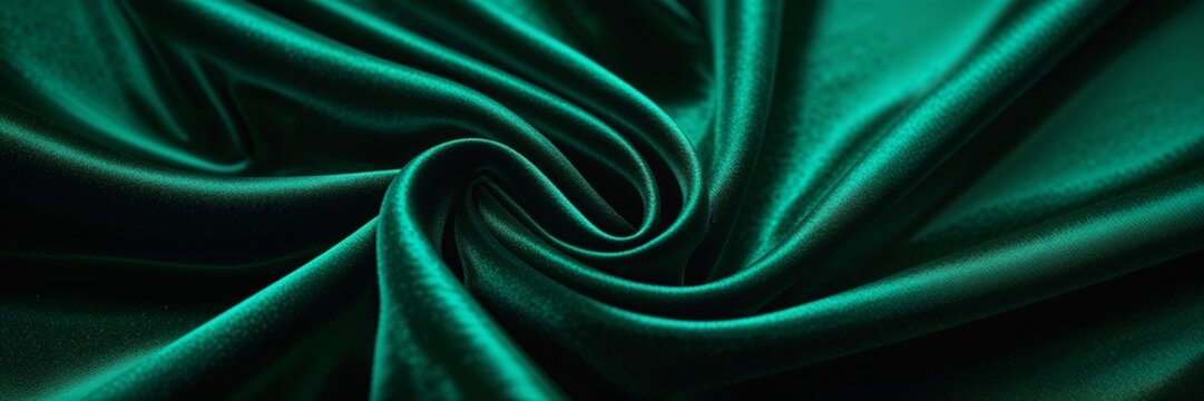 Liquid Emerald: Luxurious Folds and Swirls of Satin Fabric