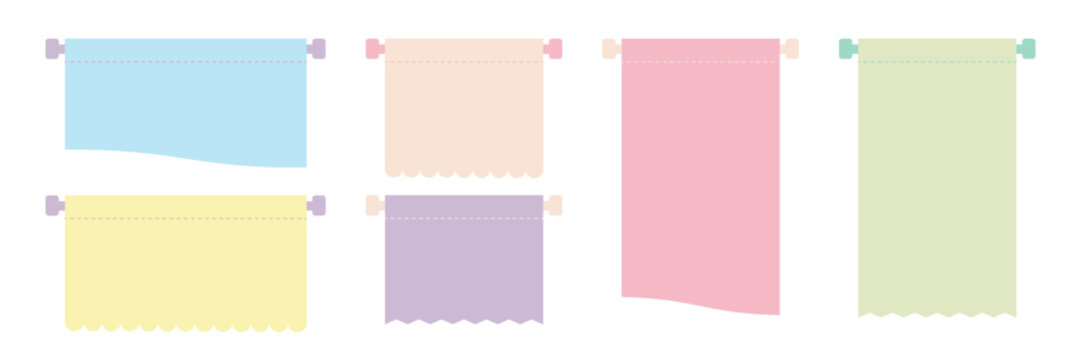 Set of cute pastel rectangle and square frames for notes or messages. Minimalist kids&rsquo; paper banners with stitched top edges and scalloped or zigzag bottoms. Soft baby colors, simple flat vector style