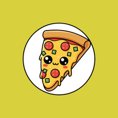 Pizza slice flat icon elements cute kawaii food emoticon vector cartoon illustration icon.eps
