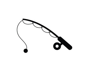 Simple fishing rod icon with line and lure on white background