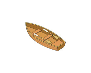 Wooden rowboat with oars on a white background, isolated object