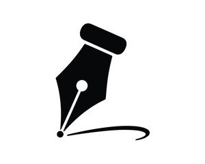 Black fountain pen nib drawing a curved line on a white background.