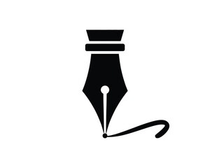 Fountain pen nib drawing a calligraphic line on white background