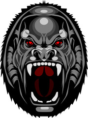 Fierce gorilla head roaring with glowing red eyes vector art