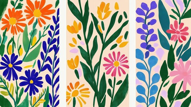 Floral Illustration Triptych