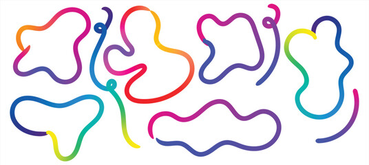 Vibrant Rainbow Abstract Squiggle Shapes Set, Colorful Fluid Doodle Lines and Organic Blobs for Modern Design