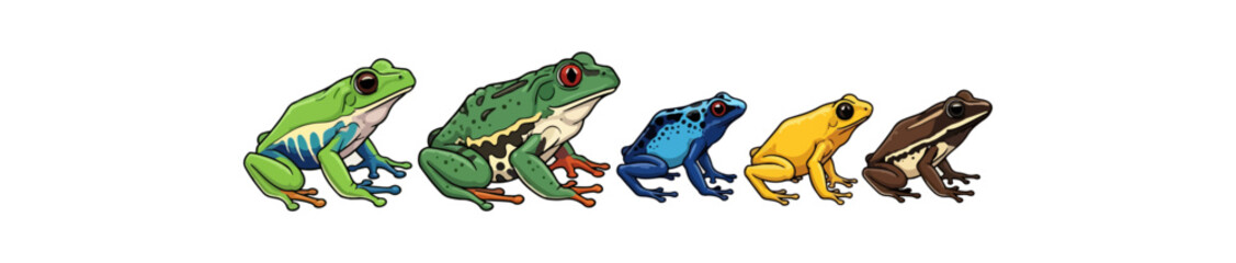 Obraz premium Colorful frogs variety on black background