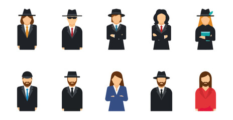 Diverse business professionals icons on black background