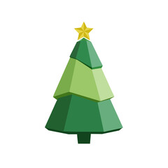 3D Low Poly Christmas Tree Icon with Golden Star Vector
