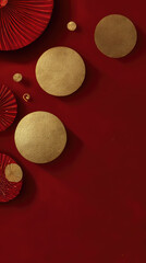 Minimalistic gold-on-red Chinese New Year background with elegant decoration and clean copy space. Vertical banner