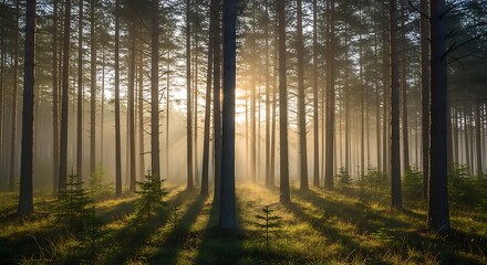 Obraz premium Beautiful forest landscape photography of sunlight through trees nature scenic view outdoors travel background