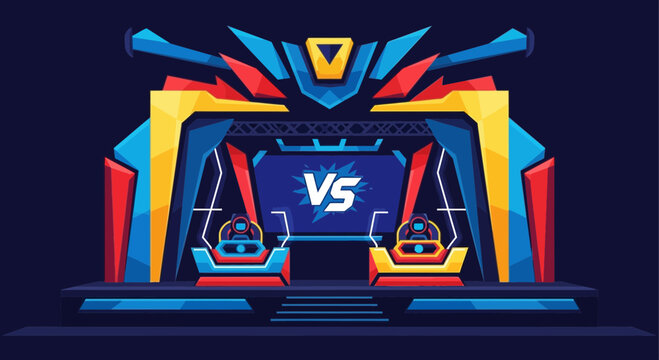 Dynamic gaming arena stage with futuristic design elements, perfect for esports tournaments, live streaming, and virtual reality competitions, bold and vibrant