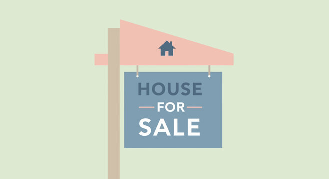Charming house for sale sign: Find your dream home, real estate opportunity, property investment, modern design, vector graphics, selling homes, new listing - Powered by Adobe