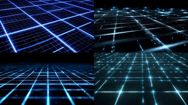 Abstract technology background featuring a blue digital grid pattern with light and perspective for internet communication design