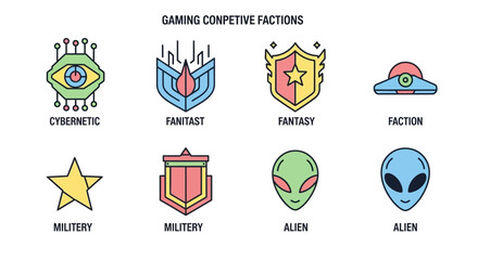 Gaming Competitive Factions, Fantasy Cybernetic Alien and Military Badges for Esports Teams, Online Games, Streaming, and Social Media Profile Avatars