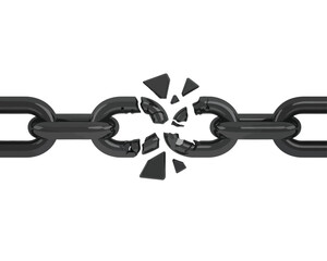 Broken chain links symbolizing weakness and disconnection