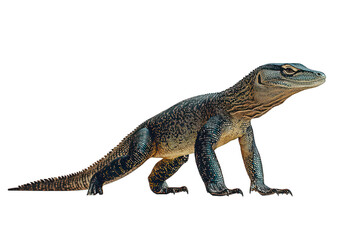 Obraz premium Reptile walks. Textured skin, head, and tail in view against black