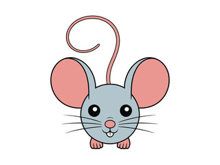 Cute cartoon mouse character with big ears and curly tail