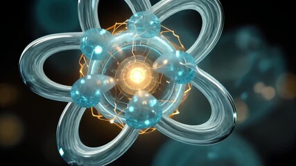 Illuminated Atom: An abstract digital representation of an atom, featuring orbiting electrons and a bright, central nucleus, symbolizing scientific discovery and technological innovation.