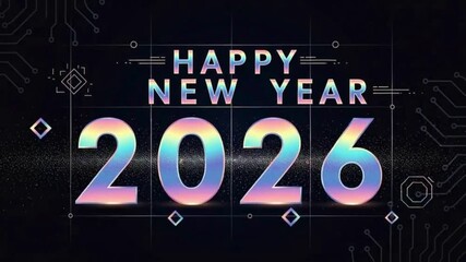 Celebrate 2026 new year with futuristic holographic design and shimmering lights, promising a bright future and innovative beginnings - Powered by Adobe
