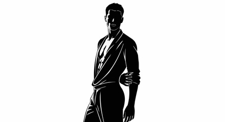 Obraz premium Mysterious Silhouette of a Man in a Suit with Arm Around Waist.