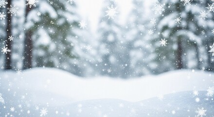 Fototapeta premium Minimal Snowy Landscape Background with Falling Winter Flakes and Christmas Copy Space