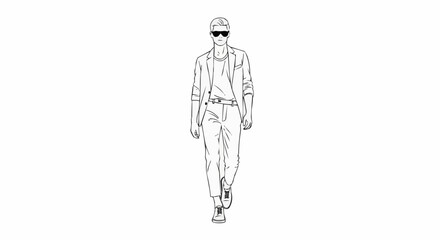 Stylish Man Walking in Casual Outfit with Sunglasses.