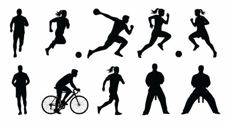 Naklejka premium Collection of Silhouettes Representing Diverse Sports and Fitness Activities.